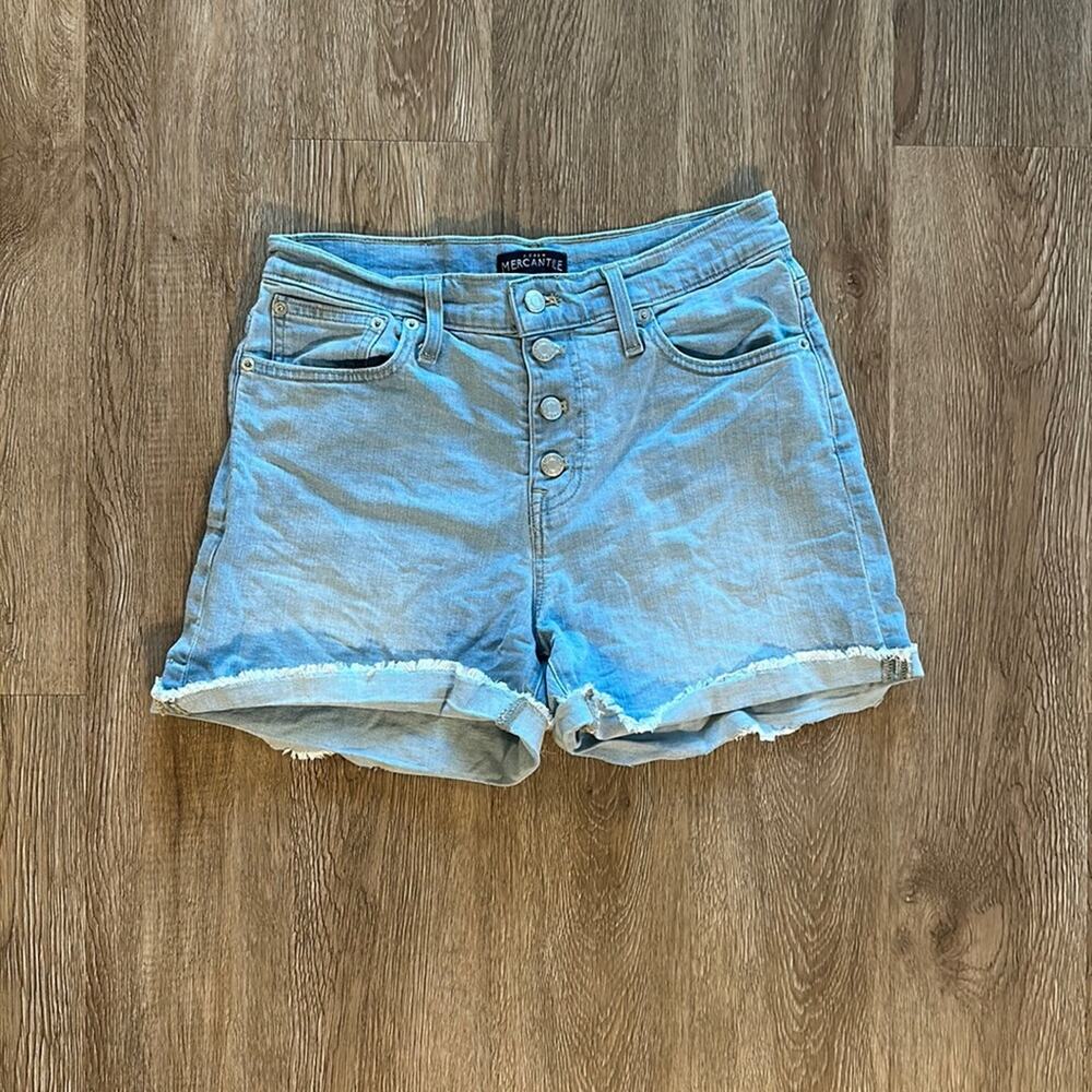 J.Crew Button Fly High Rise Denim Shorts Light Wash Size 28 Cuffed Hem